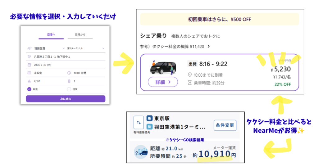 ニアミーとタクシーの料金比較